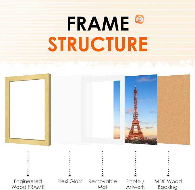 11x17 Picture Frame Gold Set of 2, Photo Frame with HD Plexiglass, Display Pictures 9x15 with Mat or 11x17 Without Mat, Gold Picture Frames Collage Wall Decor, Gallary Wall Frame