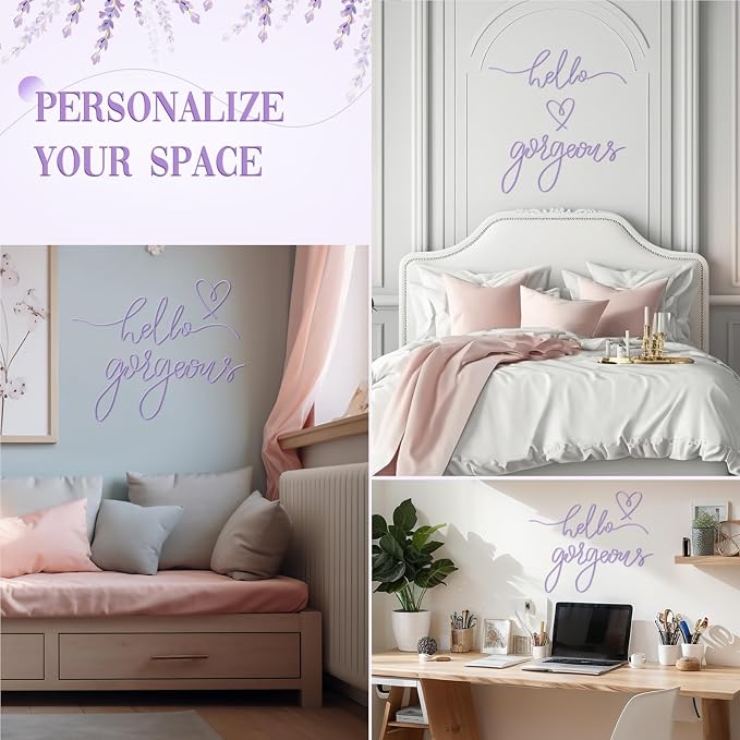 Hicarer Metal Hello Gorgeous Wall Art Minimalist Wall Decor,Purple,Classic | for Bedroom Bathroom Living Room Dressing Room Salon Vanity Office Home Decoration, Easy to Install