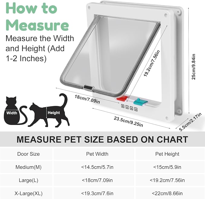Cat Door for Interior/Exterior Doors and Walls (L) | 4-Way Locking Option, Weatherproof & Secure Cat Flap with Easy Installation Kit