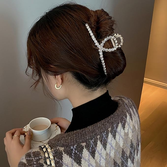Rhinestone Hair Claw Clips, Vintage Opal Gold Metal Hair Jaw Clip for Women, Non Slip Hair Clamp for Long, Thick Hair Fashion Wedding Party Accessories Elegant Hair Barrettes Decorations for Ladies