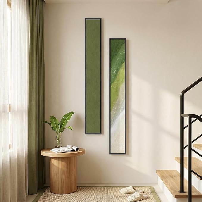 Framed Sage Green Abstract Long Narrow Wall Art Decor for Hallway, 2 Piece | Long narrow, Canvas prints, Abstract pictures, Vertical, Sage green, Minimalist artwork, Living room, Entryway wall decor