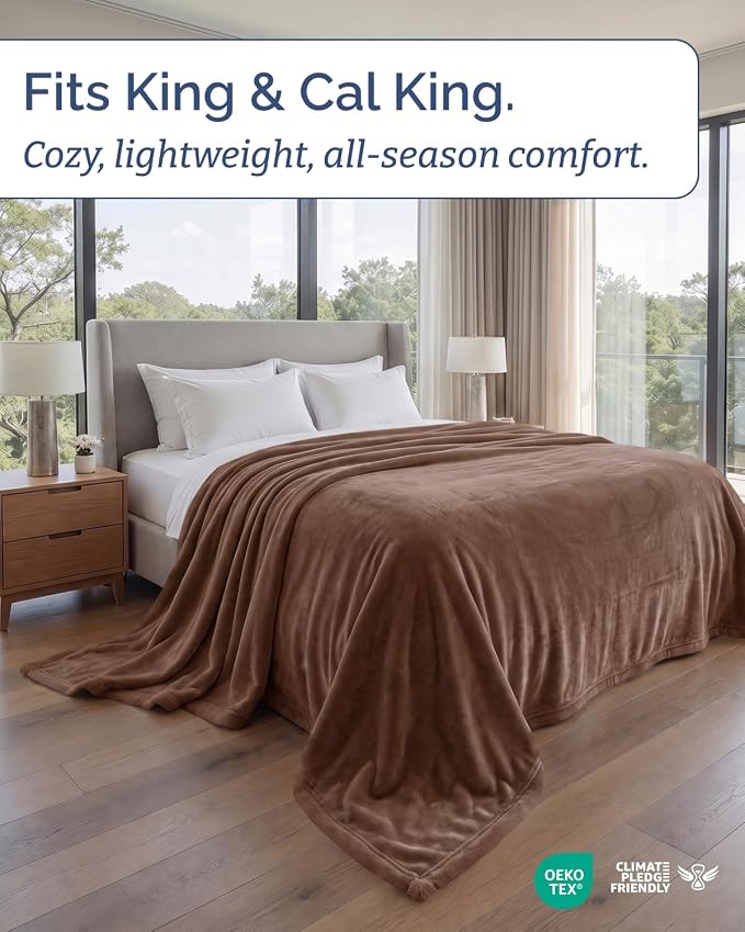 Ultra Soft Fleece Blanket Oversized King Size - Flannel Fleece Luxury Blanket - Lightweight for Couch Bed Chair - Thick, Warm and Breathable - All Season Cozy, Brown