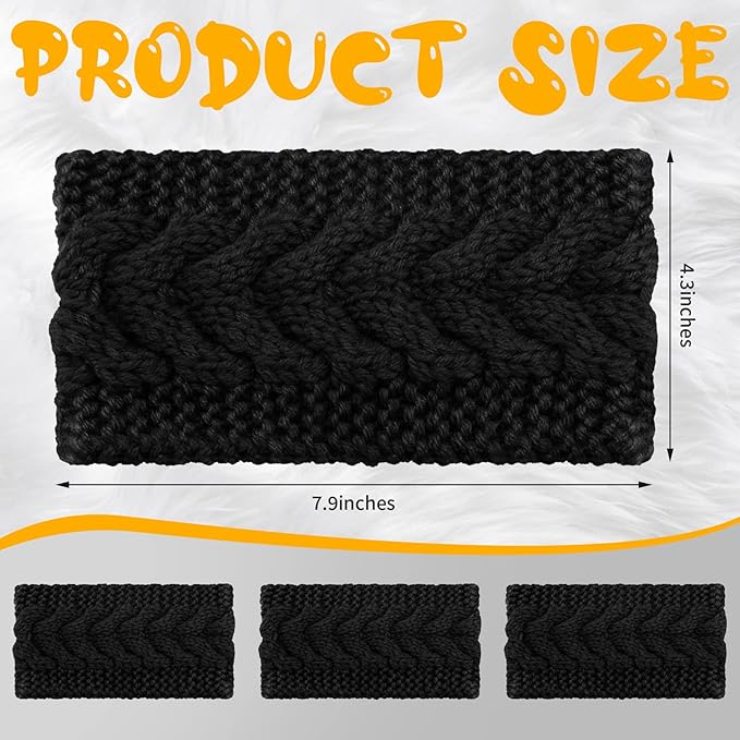 4 Pieces Winter Ear Warmers Headbands Women Warm Knitted Headband Braided Crochet Head Wraps for Girl (Black)