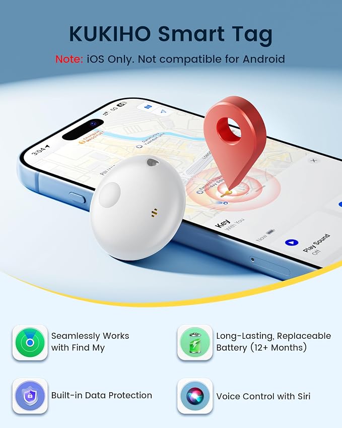 Air Tracker Tags-4 Pack, Smart Bluetooth Tracker Works with Apple Find My (iOS Only), Item Finder Key Finder with Replaceable Battery, Tracker Tag Locator for Keys, Luggage, FireWire Port Card (White)
