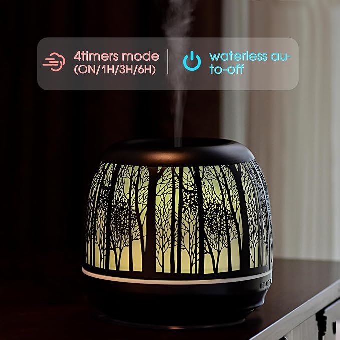 Large Essential Oil Aromatherapy Diffuser for Home Bedroom Metal Hollow Decorative Room Ultrasonic Air Scent Mist Aroma Diffuser 500ML Defusers -Black
