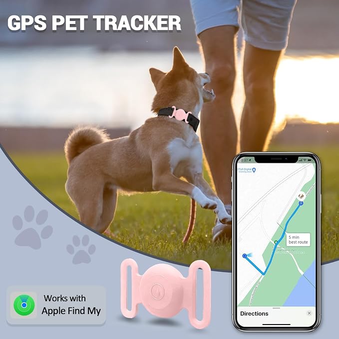 GPS Tracker for Dogs, Mini GPS Pet Tracker with Silicone Cover, IPX8 Waterproof GPS Tracker for Kids,No Monthly Fee,Work with Apple Find My(iOS Only),Dog Tracker Finder Tracker Pets-Pink-5