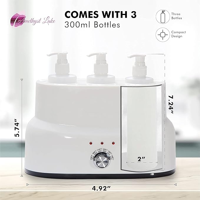 AMETHYST LAKE Oil Warmer Dispenser, Plug-in Electric Warmer Oil Dispenser, 3-Bottles Lotion Warmer, Message Oil Heater for Home & Professional Spa Supplies.