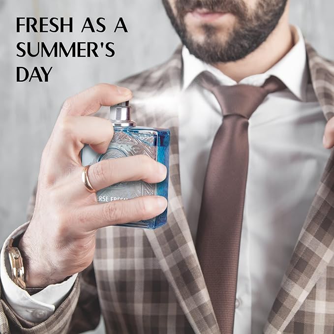 NovoGlow Verse Fresh for Men - 3.4 Fl Oz Eau De Parfum Spray for Men - Long Lasting Citrusy Floral & Woodsy Fragrance Smell Fresh All Day Long Gift for Men for All Occasions