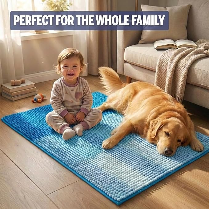 Muddy Mat® Super Absorbent Loop-Thread Chenille Dog Door Mat for Muddy Paws – Non-Slip, Machine Washable Indoor Entry Rug, Quick-Dry Pet Mat for Entryway – Ocean Fade 19"x30"