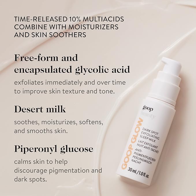 goop Beauty Sleep Milk Serum | Intense Face Exfoliator to Smooth Uneven Texture, Wrinkles, & Pores | Glycolic Acid & Hyaluronic Serum | Dark Spot Corrector | 1 fl oz