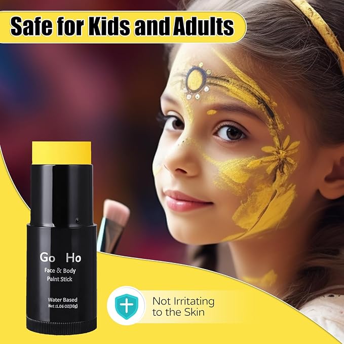 Go Ho Yellow Face Body Paint Stick,Washable Yellow Face Paint Stick,Non-toxic Full-coverage Cream Body Paint for Halloween Costumes Cosplay SFX Makeup