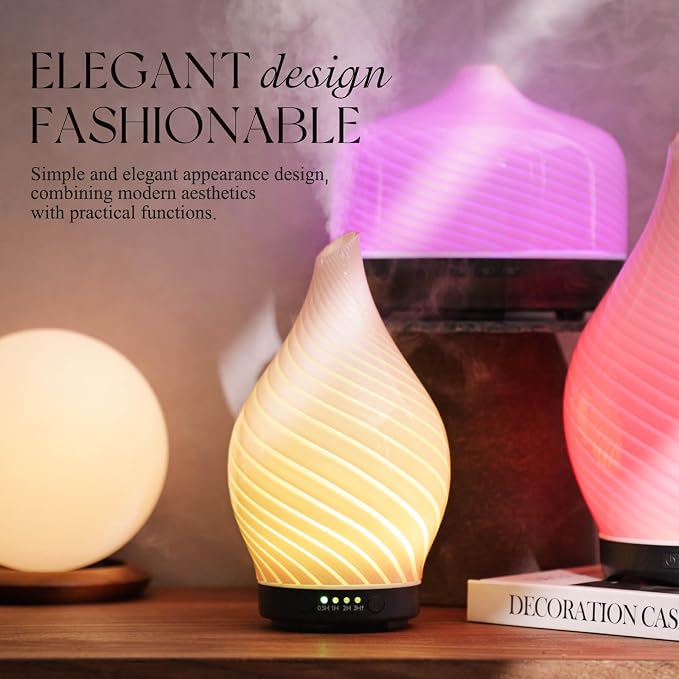 Porseme 150ml Essential Oil Diffuser Glass Color Changing Aroma Air Diffusers Aromatherapy Ultrasonic Cool Mist Humidifier 6 Running Hours Waterless Auto-Off for Sleeping Yoga Office Spa (Pure Pink)
