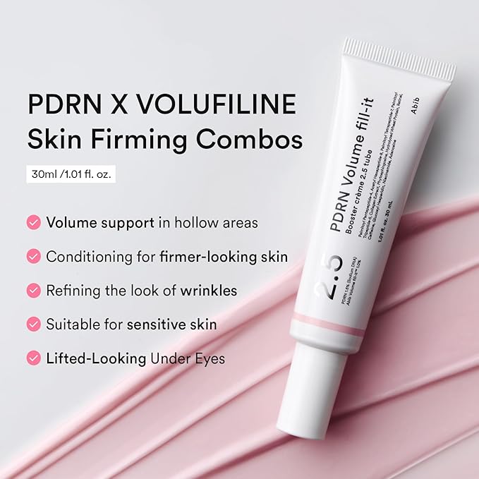 Abib PDRN Volume fill-it Booster Cream 2.5 tube | Facial Volume Plumping with PDRN 15,000ppm Peptides Retinal | For Forehead, Smile Lines & Neck Wrinkles | Anti-Aging Firming | 1.01 fl oz