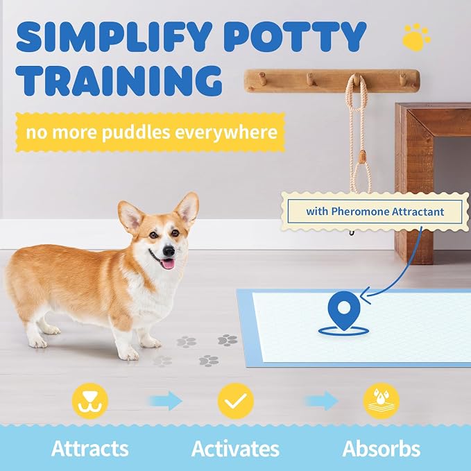 Powools Puppy Pads for Dogs, 34 x 28 in, 6-Layer, Leak-Proof, 100-Pack | X-Large Pee Pads for Dogs Potty Training, Quick-Dry Design, Wee Wee Pads for Dogs, Puppy Training Pads
