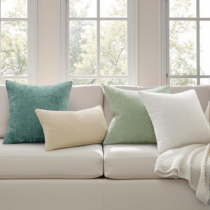 MIULEE Decorative Couch Throw Pillow Covers 20x20 Inch Light Green 2 Pack | Modern Boho Accent, Soft Chenille Pillow Covers, Farmhouse Cushion Cases for Home Decor Bed Sofa Living Room