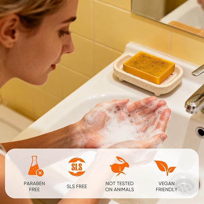 Turmeric Soap & Turmeric Face Wash & Cleansing Pads 30pcs Skin Care Set, Glow Turmeric for Face & Body, Lemon Tumeric Soap, Facial Cleanser Foam for Daily Cleansing, Turmeric Wash and Care 3 Piece Set