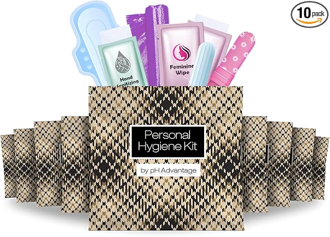 Light Leather Style Menstrual Kit All-in-One 10 Pack | Convenience on The Go | Period Kit Pack for Travelling, Tweens & Teenagers or just When You’re Out | Individually Wrapped Feminine Hygiene