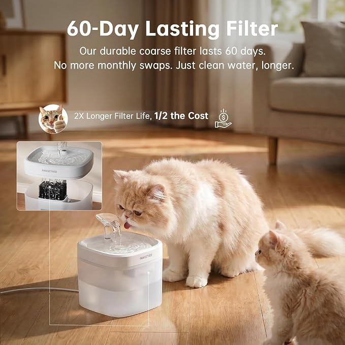 PAWGETHER® Cat Water Fountain with Wireless Pump 51oz/1.5L Dog Water Fountain, Ultra Quiet Automatic Pet Water Fountain Portable Indoor Ourdoor Travel Small Dog Water Dispenser with Adapter White