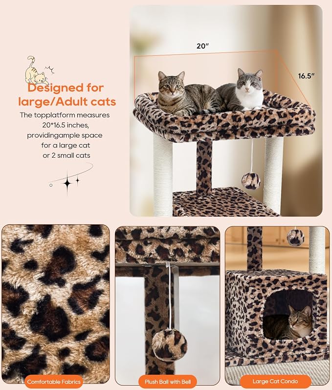 SYANDLVY 27" Cat Tree for Indoor Cats, Activity Tower with Scratching Posts | Modern Kitten Condo with Plush Perch & Hanging Ball for Play, Leopard Print