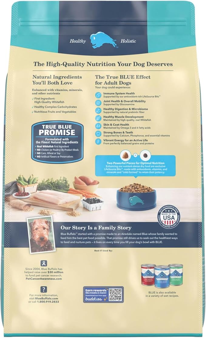 Blue Buffalo Life Protection Formula Fish Adult Dry Dog Food, 15 lb | Real Whitefish #1 Ingredient, Supports Immunity with Antioxidant-Rich LifeSource Bits, Promotes Healthy Muscle Development