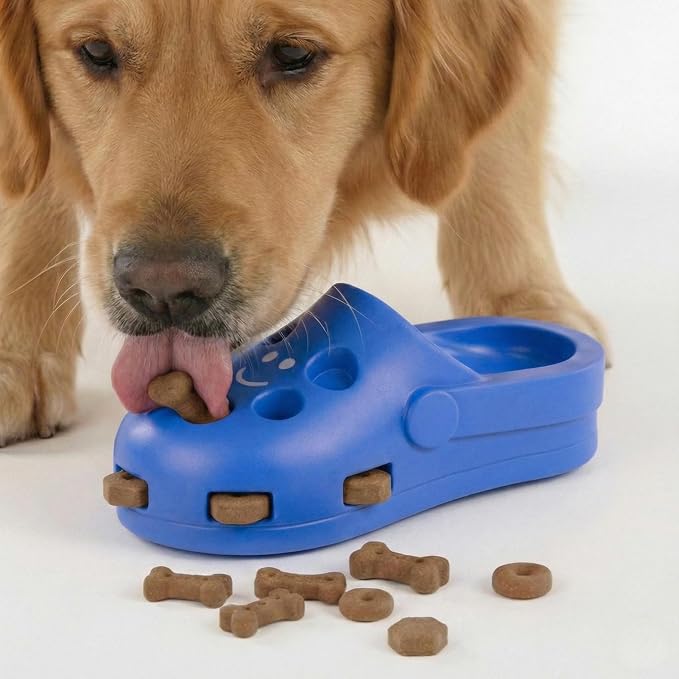 Fuzzl Shoe Dog Toy Puzzle Treat Toy – Natural Rubber Chew Toy – Durable, Interactive Enrichment Feeder – Eco-Friendly, Non-Toxic & Dishwasher Safe – Blue
