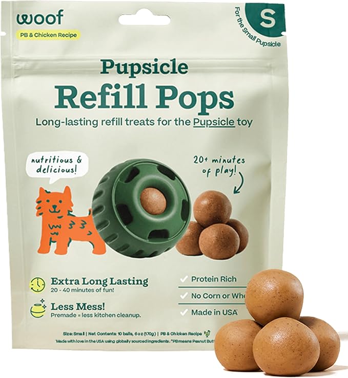 WOOF Pupsicle Chicken Refill Pops Dog Treats, Small, 10 Count | For small Pupsicles, chicken flavor, long-lasting treats, pre-made Pops, wholesome ingredients, shelf stable