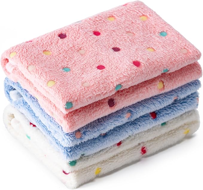 1 Pack 3 Blankets for Dog Puppy Cat (Small 23x16'', White, Pink, Blue) | Super Soft Fluffy Premium Fleece Pet Blanket Flannel Paw Printed Throw