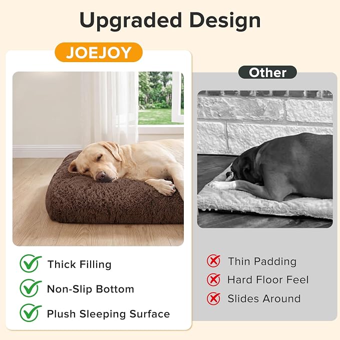 JOEJOY Large Dog Bed Crate Pad, Deluxe Plush Washable Dog Beds Fulffy Soft Kennel Pad Anti-Slip Pet Sleeping Mat for Extra Large Medium Small Dogs, 47" x 29", Brown