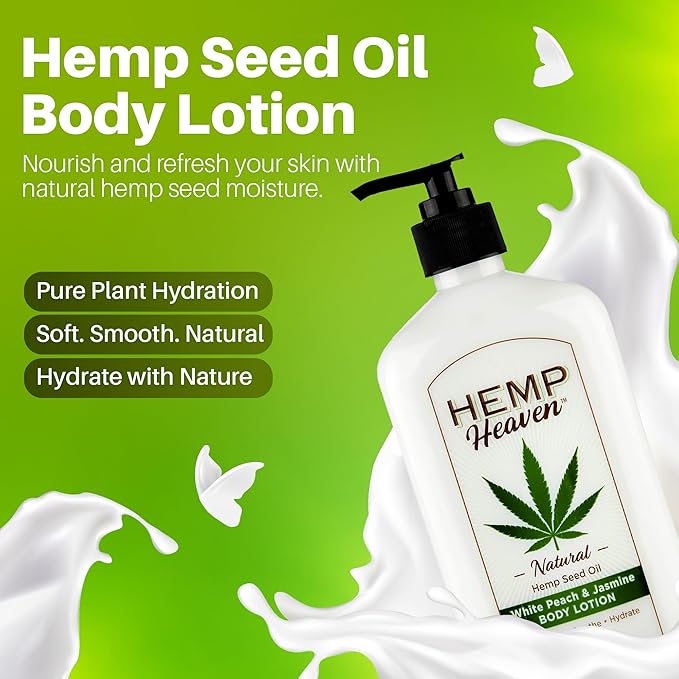 Hemp Heaven Hemp Lotion - Natural Hemp Seed Oil, Paraben-Free, 18 oz, Made in USA, Nourishing for Men & Women, EWG Verified, Anti-Aging (Peach & Jasmine)