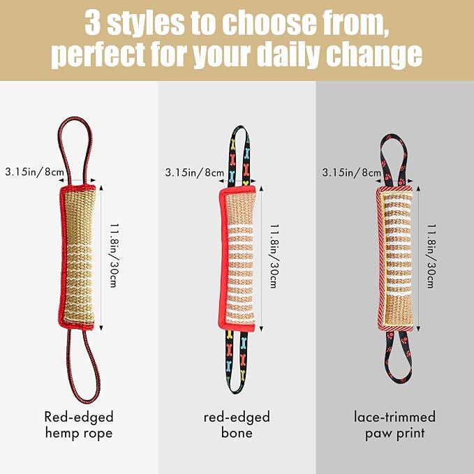 Tug Toy with 2 Strong Handles, Durable Pillow Pull Toy for Aggressive Chewers, Interactive Bite Training Tug of War Toy for Puppies and Medium to Large Dogs (Red-Rimmed Bone)