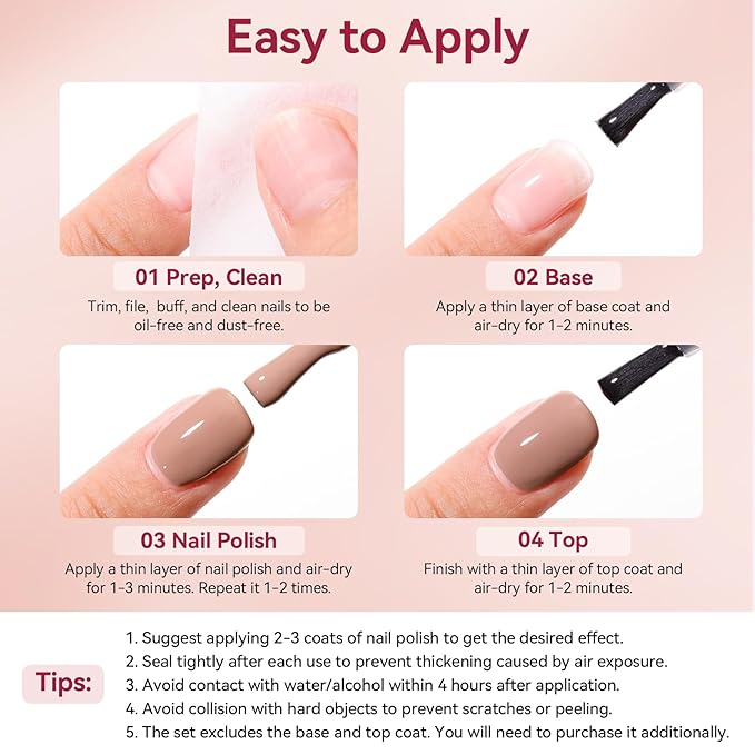 Nude Grays Nail Polish Set, Non Gel, 6 Colors Nude Pink Brown Red Dusty Rose Nail Polishes Neutral Color for All Seasons, Fast Air Dry Nail Art DIY at Home Manicure Gift for Women Girls