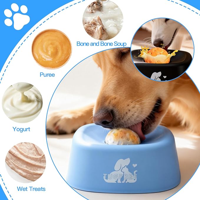 TUGFREE Slow Feeder Dog Bowls, Lick Sphere Puzzle Feeder for Liquid Treats, Non-Spill Puppy Lick Bowl for Bone Broth & Yogurt, Interactive Slow Eating Toy for Anxiety Relief, Boredom and Post-Op Care