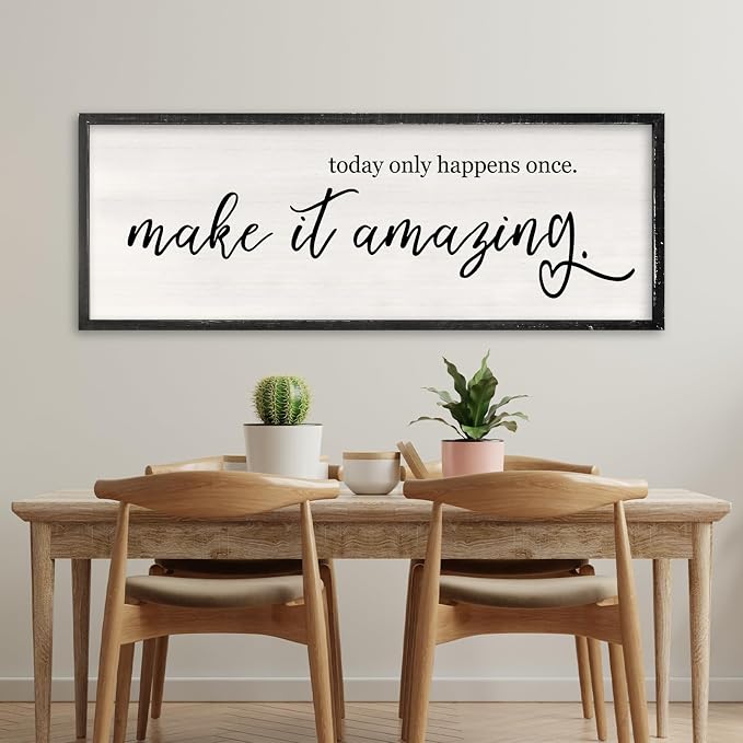 RLWangChao Today Only Happens Once Make It Amazing Wall Art 40"X15" Black | Large Inspirational Quote Sign Rustic Living Room, Vintage Wood Frame, Office Motivational Home Wall Hanging Decor