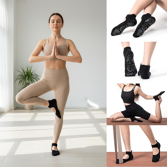 COOLMATE Pilates Socks with Grips for Women, Yoga Socks, Crew Non Slip Women for Barre, Pilates Gifts for Women