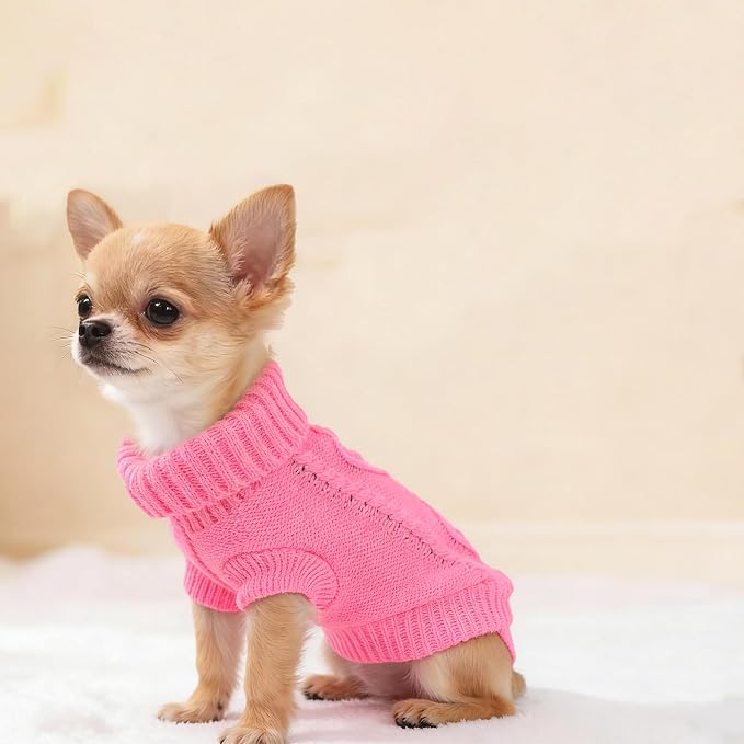 2 Pack Turtleneck Puppy Sweaters Knitted Dog Sweaters for Small Dogs Girl Boy Teacup and Cats Thick Warm Pet Clothes Doggie Apparel Outfits (Green Pink, XS)