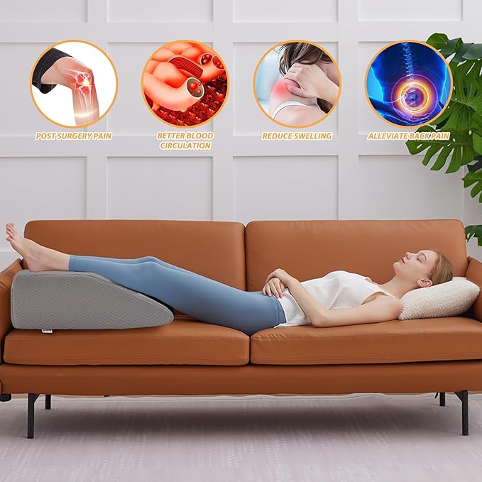 Bedluxe Leg Elevation Pillows, Leg Pillows for Sleeping, Cooling Gel Memory Foam Top, Wedge Pillow for Legs, Leg Wedges for Circulation, Swelling, After Surgery - Removable Cover (8 Inch, Grey)