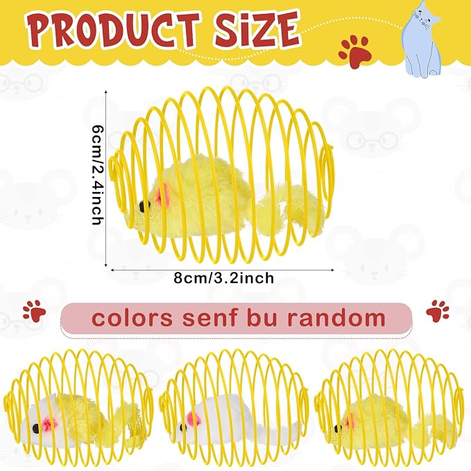 Jecery 5 Pcs Cat Toys Spring,Yellow Mouse,Yellow