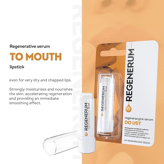Regenerum - Lip Serum - Intensive Care for Dry, Chapped Skin - Hydrates, Nourishes, and Protects with SPF 15, Softens for Lasting Comfort - 5g