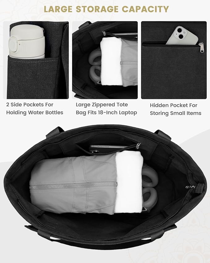 Gonex Yoga Mat Bag, Yoga Gym Bag Tote Bag with Multi Pockets For Women Men, Canvas Yoga Mat Carrier Take in Out Mat Easily For Pilates Travel Workout Office