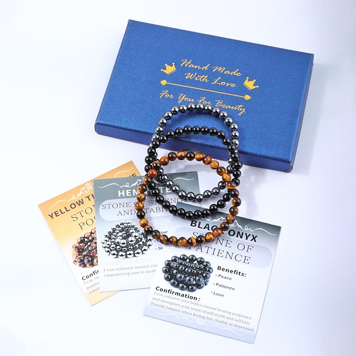 NCB 2.3-Piece 4mm Natural Crystal Gemstone Stretch Bracelets – Handmade Reiki Energy Healing Jewelry for Meditation,Yoga, Unisex