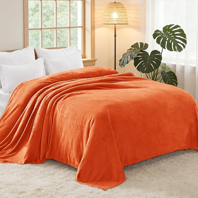 Exclusivo Mezcla Soft Fleece Blanket King Size for Bed, Burnt Orange | 104x90 Inches, Double-Sided Brushed Flannel, Lightweight Plush Cozy Blanket for Home Decor, All Season, Machine Washable