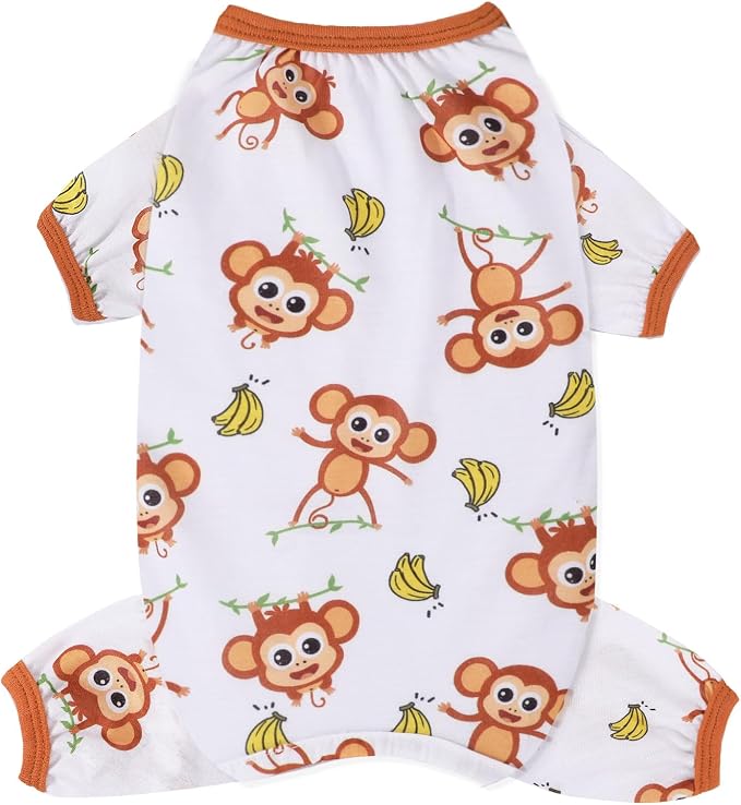 Dog Pajamas for Small Dogs Soft Strechy Summer Dog Pjs Puppy Clothes for Chihuahua Yorkie Boy Girl Cat Pet Outfits Cute Pattern XXS~L (Monkey, Large)
