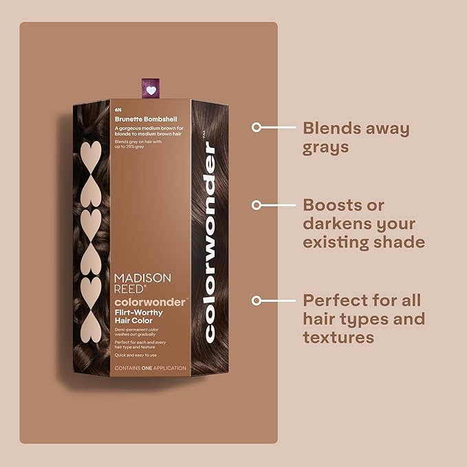 Madison Reed colorwonder Demi-Permanent Hair Color, Effortless At-Home Hair Dye, Ammonia-Free, Cruelty-Free, Brunette Bombshell (6N Medium Brown), Pack of 2