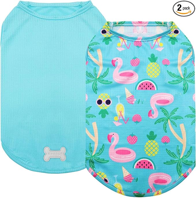 KYEESE 2Pack Dog Shirt, Lightweight Sun Protection Dog T Shirts for Small Dogs Boy Girl, Breathable Mesh Tank Top Sleeveless Puppy Reflective Vest, Soft Summer Dogs Clothes, Flamingo+Blue, S