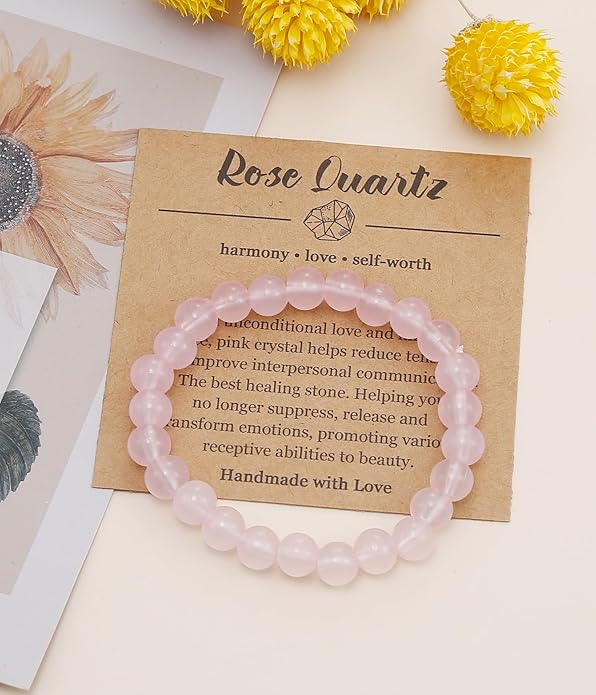 BOMAIL Natural Stone Bracelet for Women Men - 8MM Semi-Precious Gemstone Beaded Bracelet Healing Crystal Stretch Bracelet Yoga Bracelets Jewelry