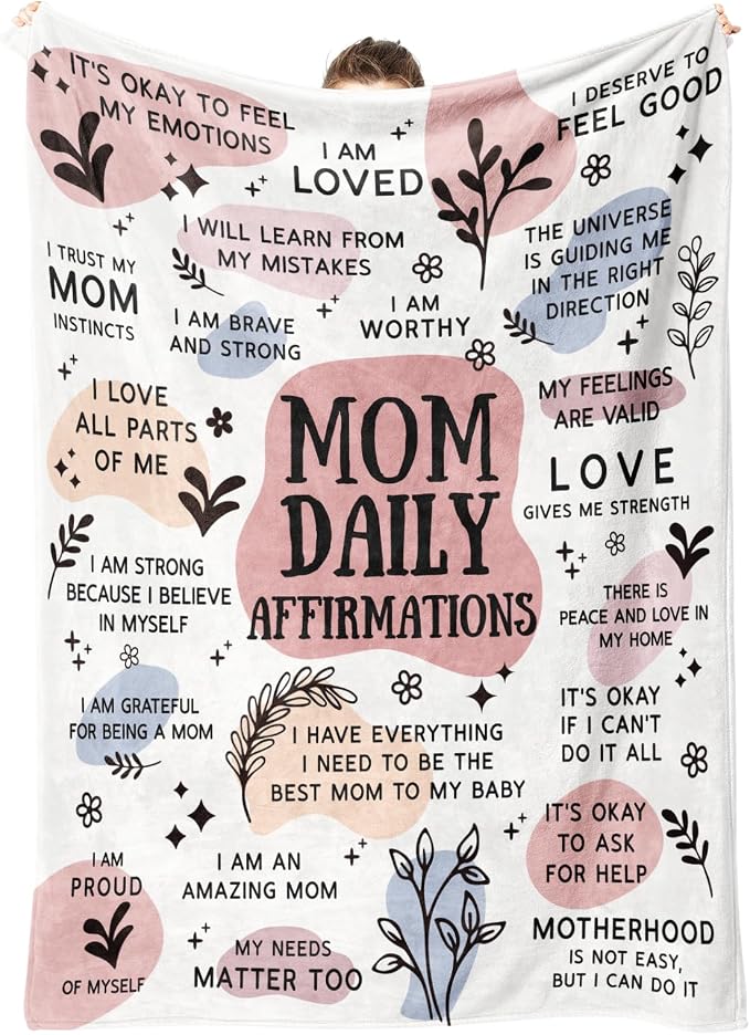 BaubleDazz New Mom Gifts Blanket, Mom Daily Affirmations(80" x 60") | Postpartum Pregnancy Gifts for First Time Moms, Mommy to Be, Mama, New Mom Essentials, Birthday Gifts for Mom