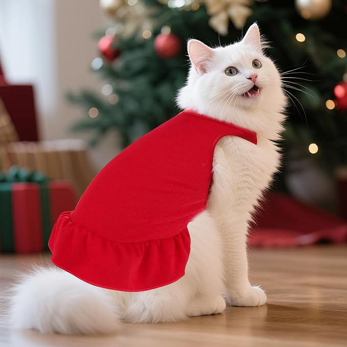 2 Pcs Dog Dresses Cat Skirt Solid Color Dog Clothes Summer Sleeveless Puppy Girl Clothes for Small Pet Dogs Cats (Red,Dark Green, Medium)