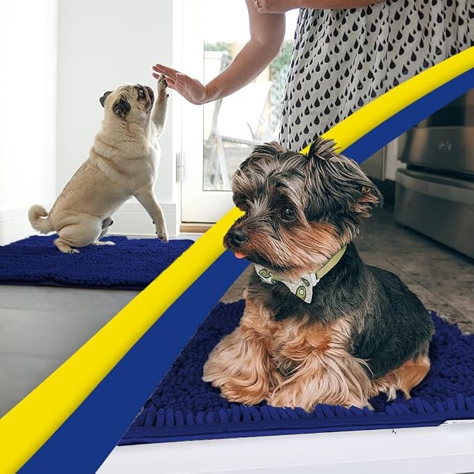 Muddy Mat® | Super Water Absorbent Door Mat Indoor, Microfiber Quick Dry Chenille Entryway Rug, Slip Resistant Front Door Mat, Indoor Mats for Entryway, Machine Washable Pet Rug, Navy Blue 20" x 30"