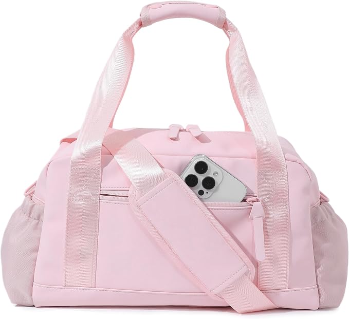 Bucosd Small Gym Bag for Women, Mini Crossbody Gym Duffle Bag with Wet Compartment, Carry on Gym Tote Bag for Workout Dance Sport Travel (Medium-Pink)