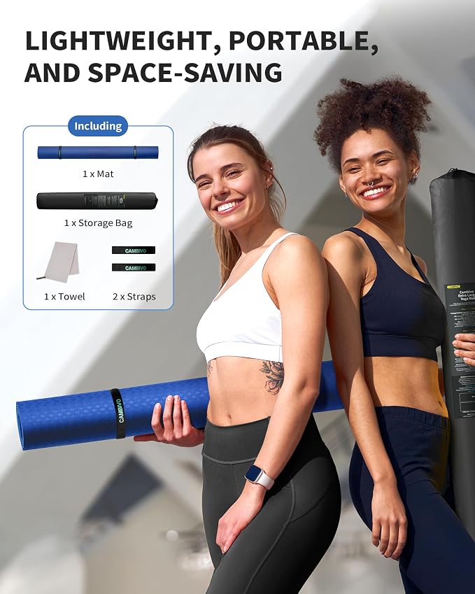 CAMBIVO Yoga Mat 72" x 48" Large Workout Mat for Home Gym Flooring | 6mm-12mm (0.24"-0.48") Extra Thick Exercise Mat for Apartment Fitness | High-Density TPE Cushioning for Joint Protection